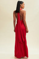 Crimson Flame Satin Gown